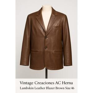 Vintage Creaciones AC Herna Lambskin Leather Blazer Brown Size 46